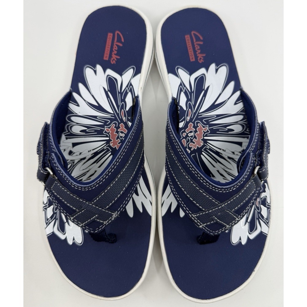 Clarks Breeze Sea Navy Marine Women's Size 8 Sandal With Floral Accents NIB - Picture 2 of 7